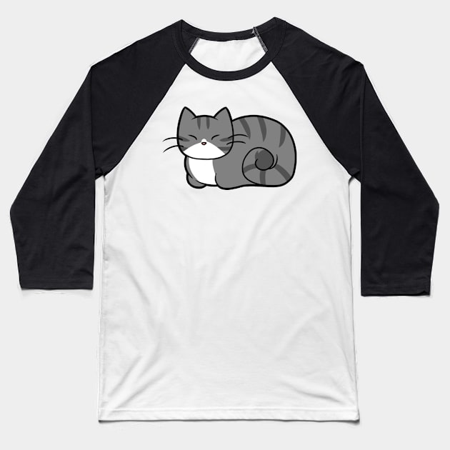 Grey n White Striped Cat Baseball T-Shirt by MissOstrich